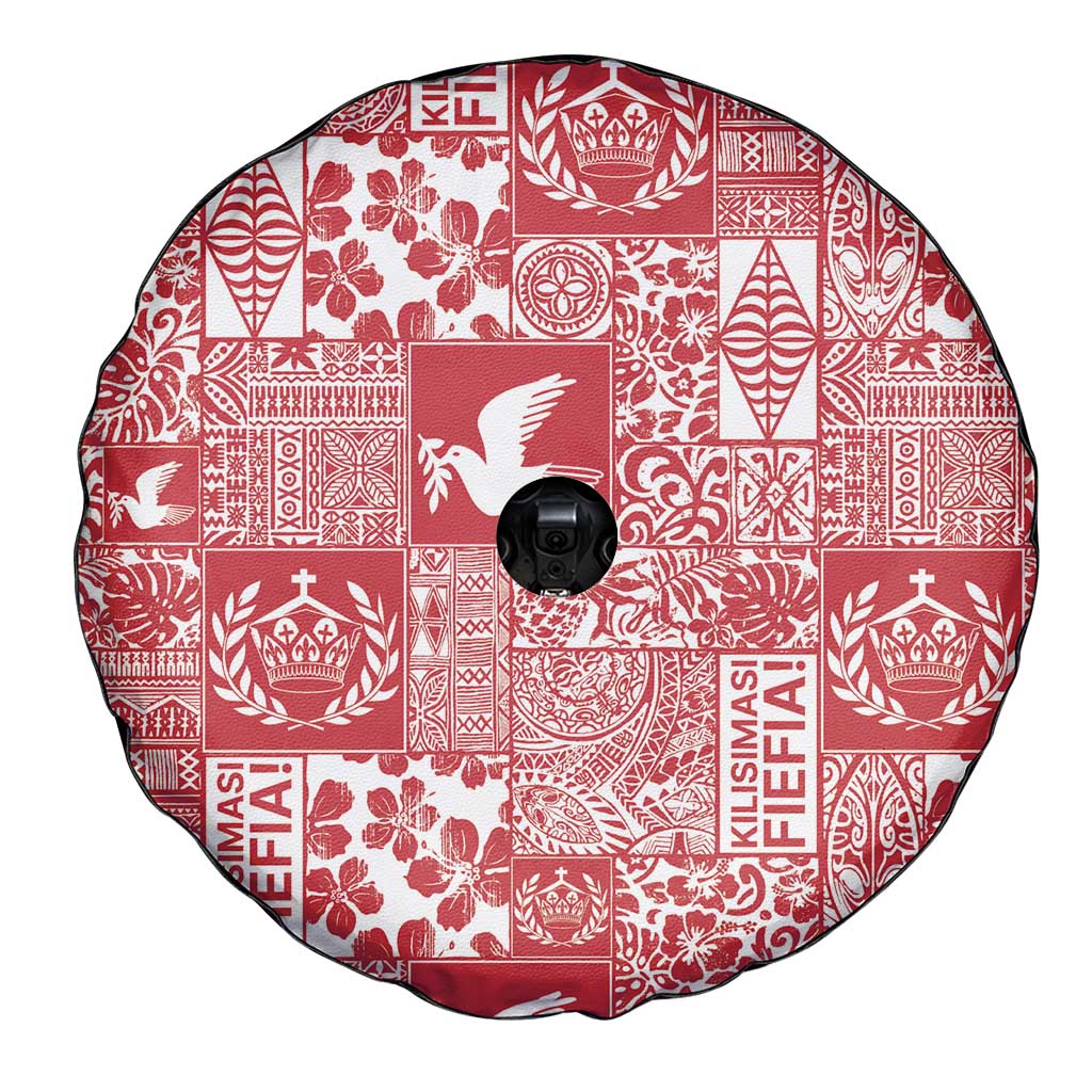 Red Tonga Kilisimasi Fiefia Spare Tire Cover Pacific Patchwork Xmas Vibes - Polynesian Pride