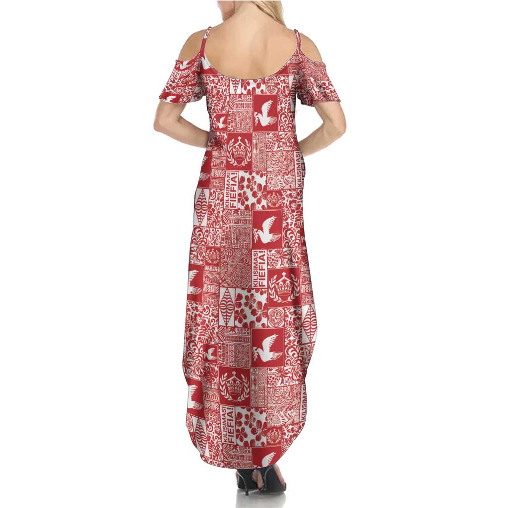 Red Tonga Kilisimasi Fiefia Summer Maxi Dress Pacific Patchwork Xmas Vibes - Polynesian Pride