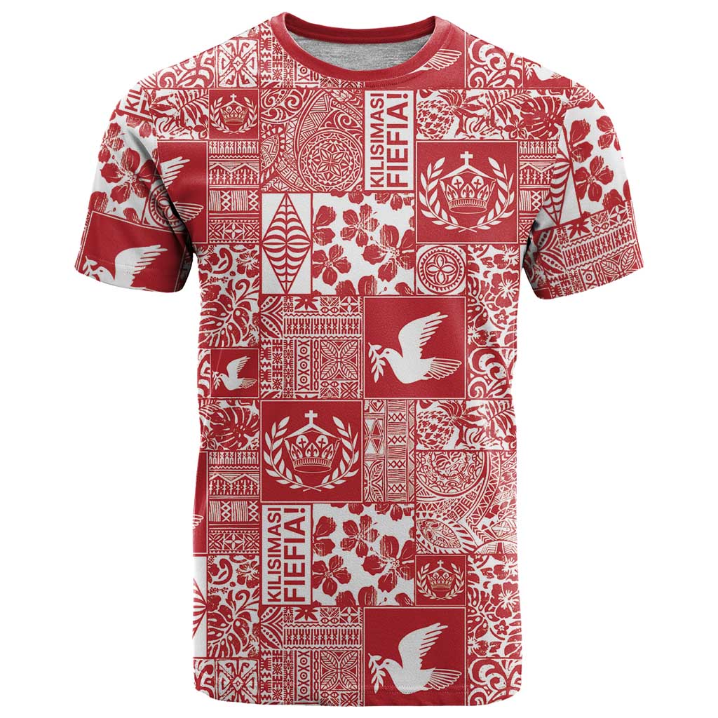 Red Tonga Kilisimasi Fiefia T Shirt Pacific Patchwork Xmas Vibes - Polynesian Pride