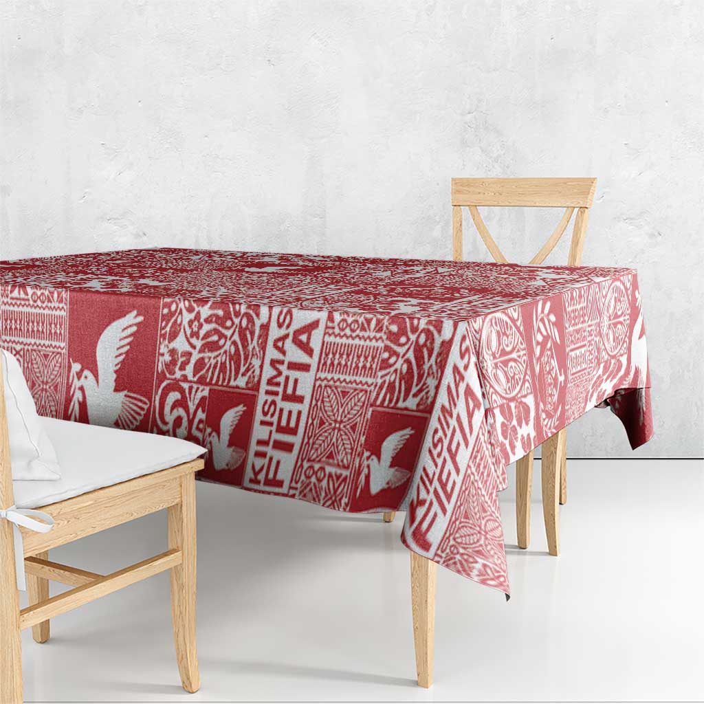 Red Tonga Kilisimasi Fiefia Tablecloth Pacific Patchwork Xmas Vibes - Polynesian Pride