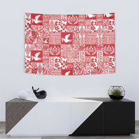 Red Tonga Kilisimasi Fiefia Tapestry Pacific Patchwork Xmas Vibes - Polynesian Pride