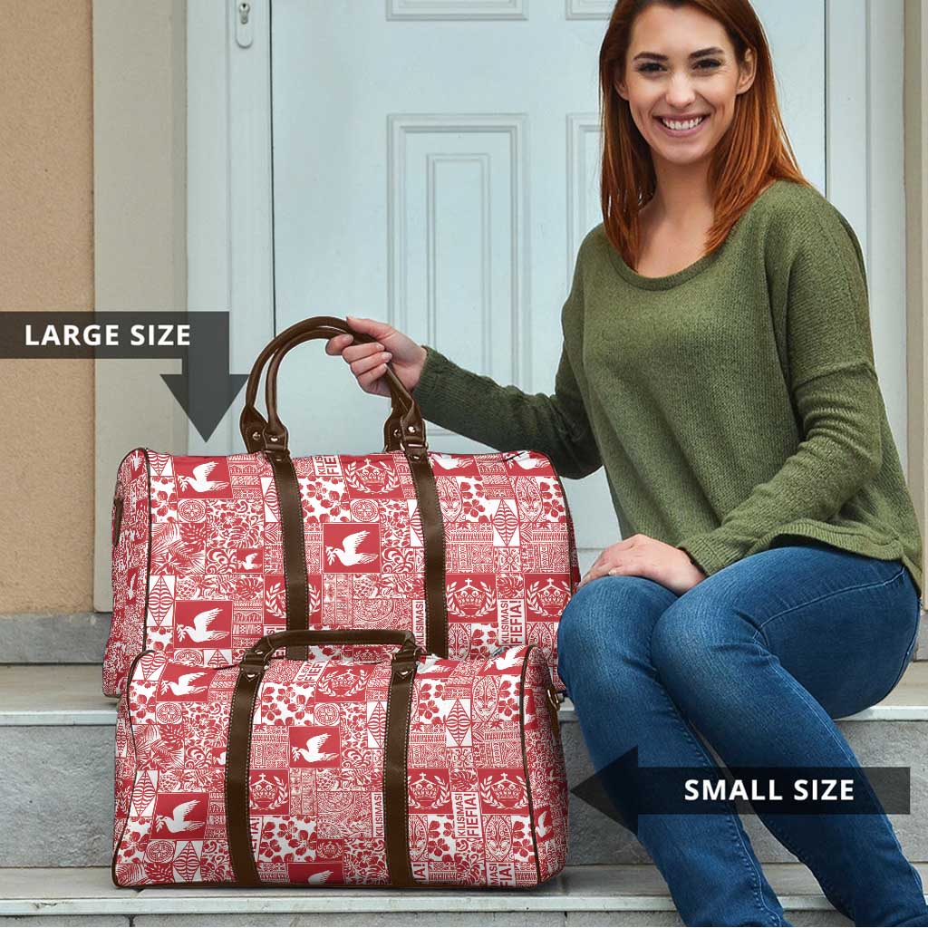 Red Tonga Kilisimasi Fiefia Travel Bag Pacific Patchwork Xmas Vibes - Polynesian Pride