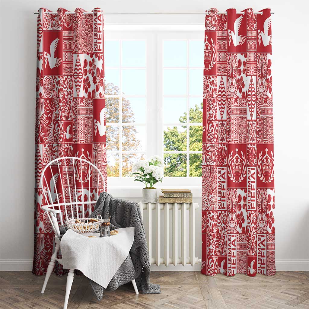 Red Tonga Kilisimasi Fiefia Window Curtain Pacific Patchwork Xmas Vibes - Polynesian Pride