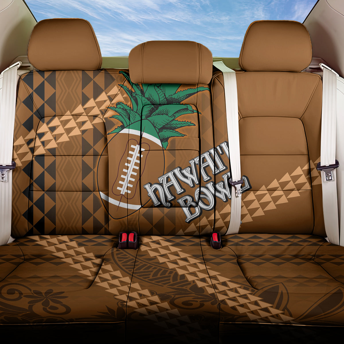 Custom Hawaii Honolulu Bowl Back Car Seat Cover With Kakau Tribal Pattern LT9 One Size Brown - Polynesian Pride