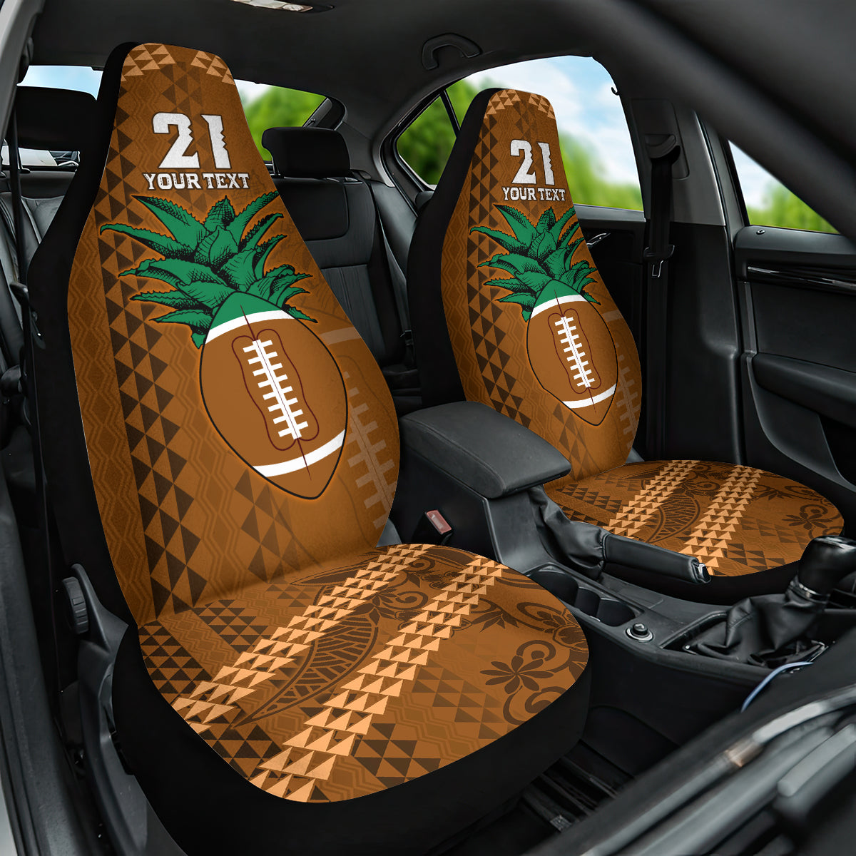 Custom Hawaii Honolulu Bowl Car Seat Cover With Kakau Tribal Pattern LT9 One Size Brown - Polynesian Pride