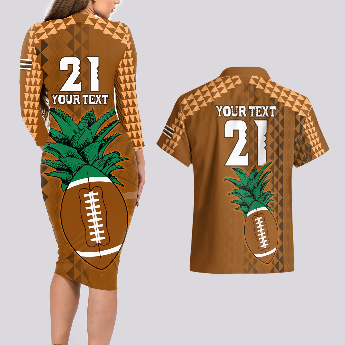 Custom Hawaii Honolulu Bowl Couples Matching Long Sleeve Bodycon Dress and Hawaiian Shirt With Kakau Tribal Pattern LT9 - Polynesian Pride