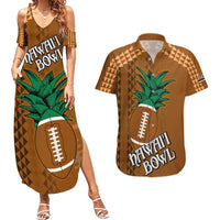 Custom Hawaii Honolulu Bowl Couples Matching Summer Maxi Dress and Hawaiian Shirt With Kakau Tribal Pattern LT9 Brown - Polynesian Pride