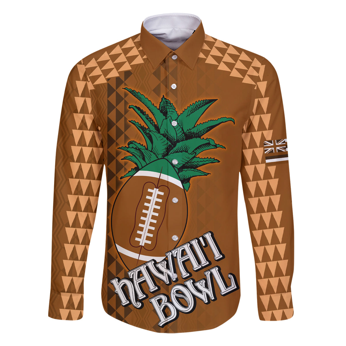Custom Hawaii Honolulu Bowl Family Matching Mermaid Dress and Hawaiian Shirt With Kakau Tribal Pattern LT9 Dad's Shirt - Long Sleeve Brown - Polynesian Pride