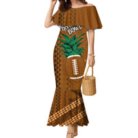 Custom Hawaii Honolulu Bowl Family Matching Mermaid Dress and Hawaiian Shirt With Kakau Tribal Pattern LT9 Mom's Dress Brown - Polynesian Pride
