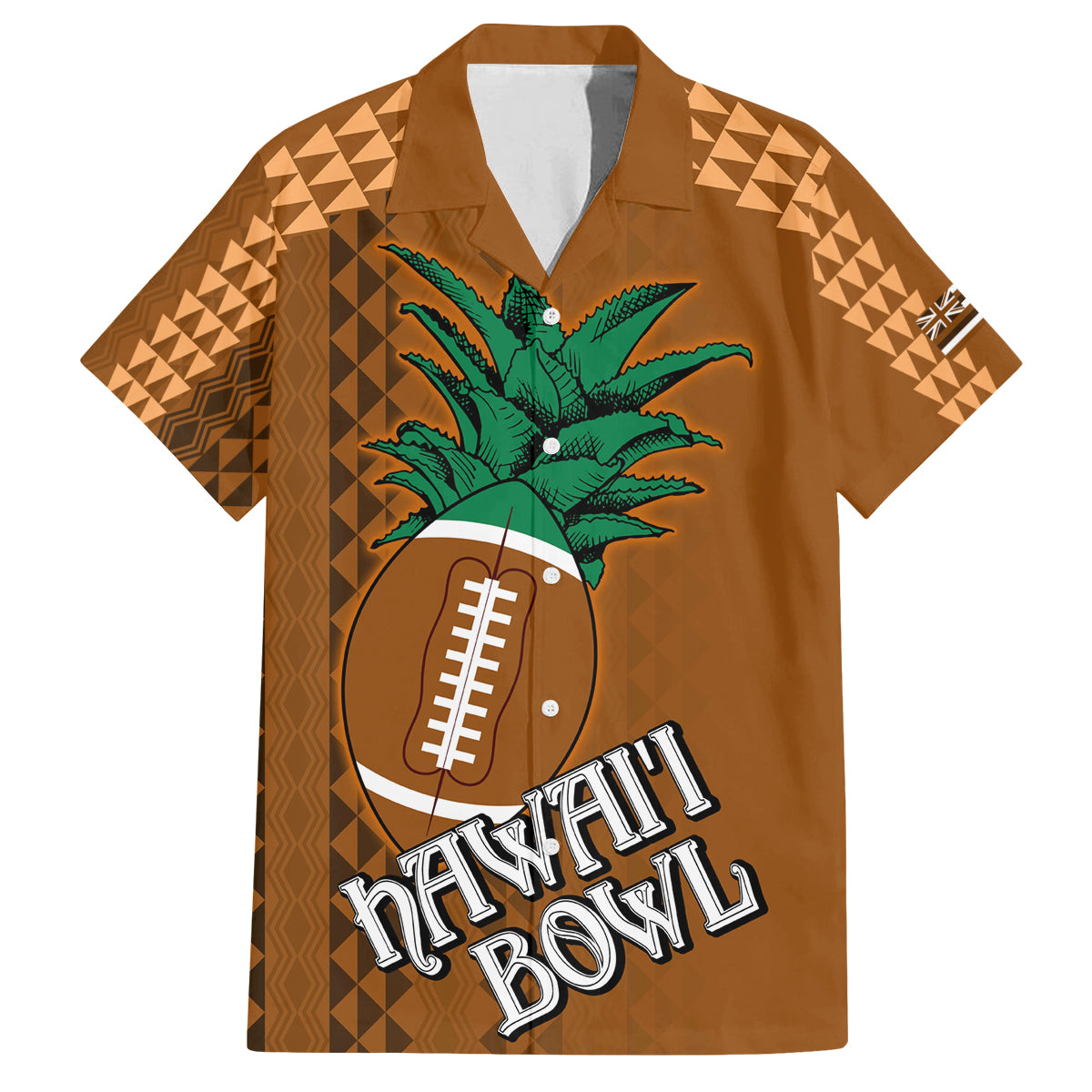 Custom Hawaii Honolulu Bowl Family Matching Off Shoulder Short Dress and Hawaiian Shirt With Kakau Tribal Pattern LT9 Dad's Shirt - Short Sleeve Brown - Polynesian Pride