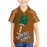 Custom Hawaii Honolulu Bowl Family Matching Off Shoulder Short Dress and Hawaiian Shirt With Kakau Tribal Pattern LT9 Son's Shirt Brown - Polynesian Pride