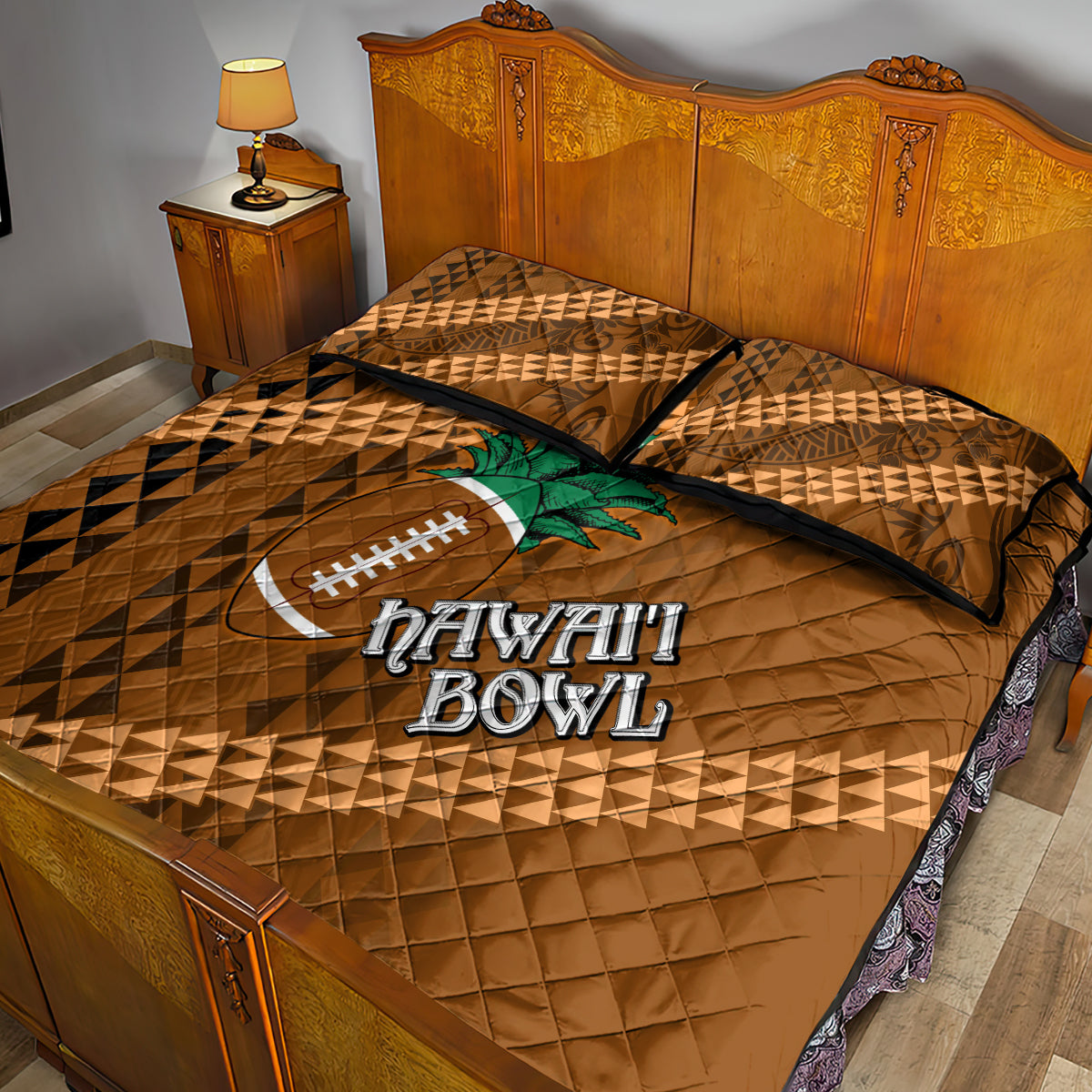 Custom Hawaii Honolulu Bowl Quilt Bed Set With Kakau Tribal Pattern LT9 - Polynesian Pride