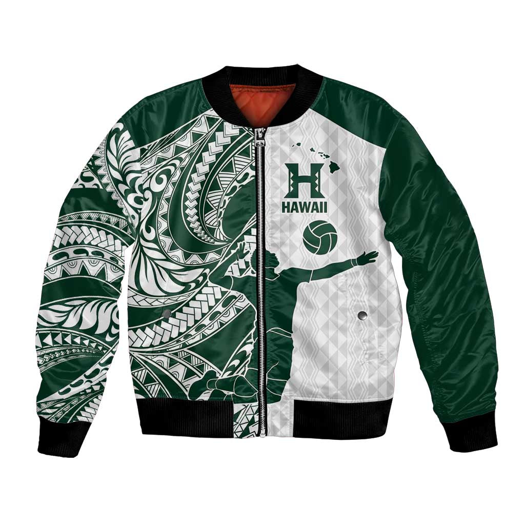 Polynesian Hawaii Volleyball Custom Bomber Jacket Kakau with Sport Style LT9 Unisex White - Polynesian Pride
