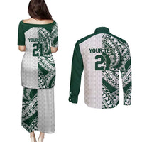 Polynesian Hawaii Volleyball Custom Couples Matching Puletasi and Long Sleeve Button Shirt Kakau with Sport Style