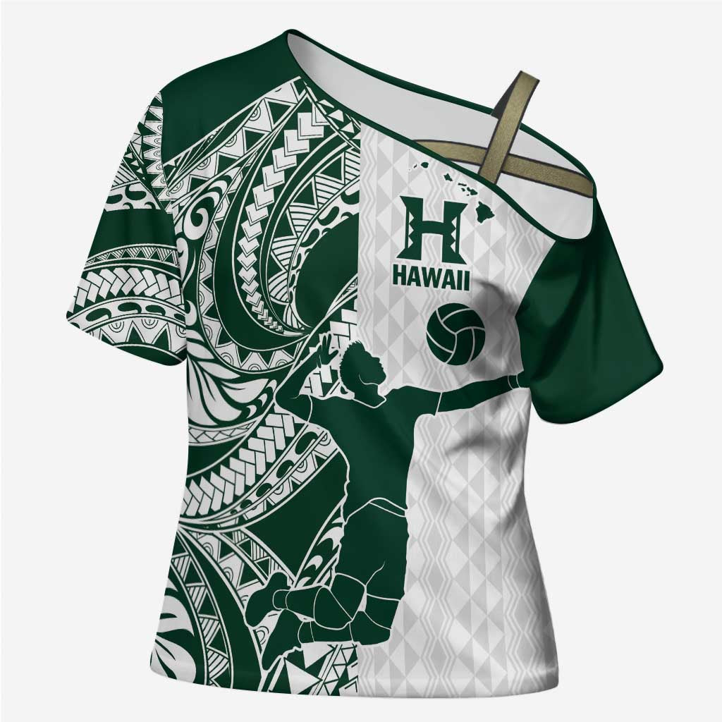 Polynesian Hawaii Volleyball Custom Cross Shoulder Shirt Kakau with Sport Style LT9 Female White - Polynesian Pride