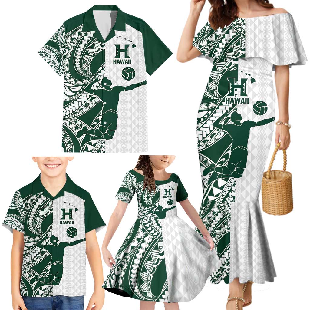 Polynesian Hawaii Volleyball Custom Family Matching Mermaid Dress and Hawaiian Shirt Kakau with Sport Style