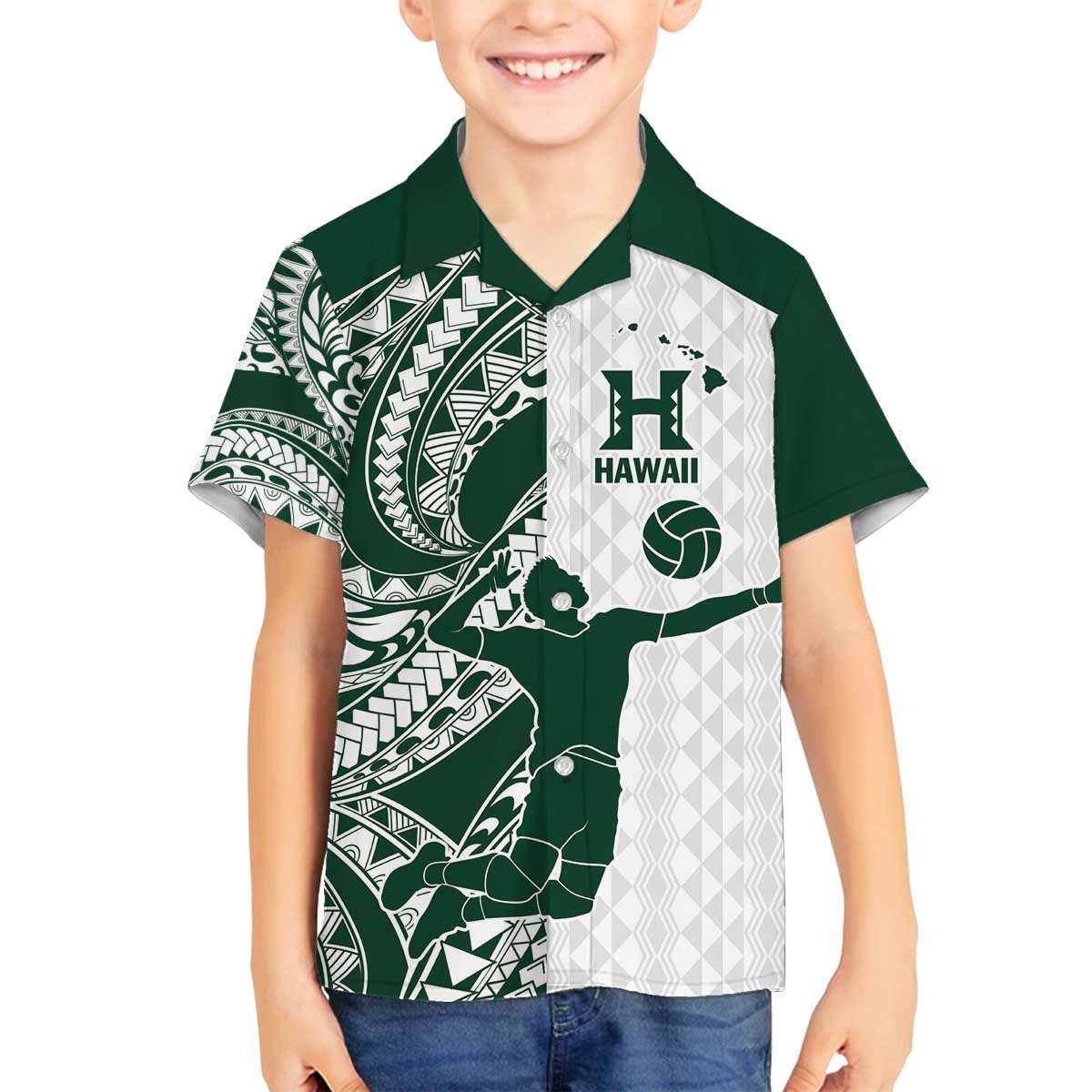 Polynesian Hawaii Volleyball Custom Family Matching Off The Shoulder Long Sleeve Dress and Hawaiian Shirt Kakau with Sport Style