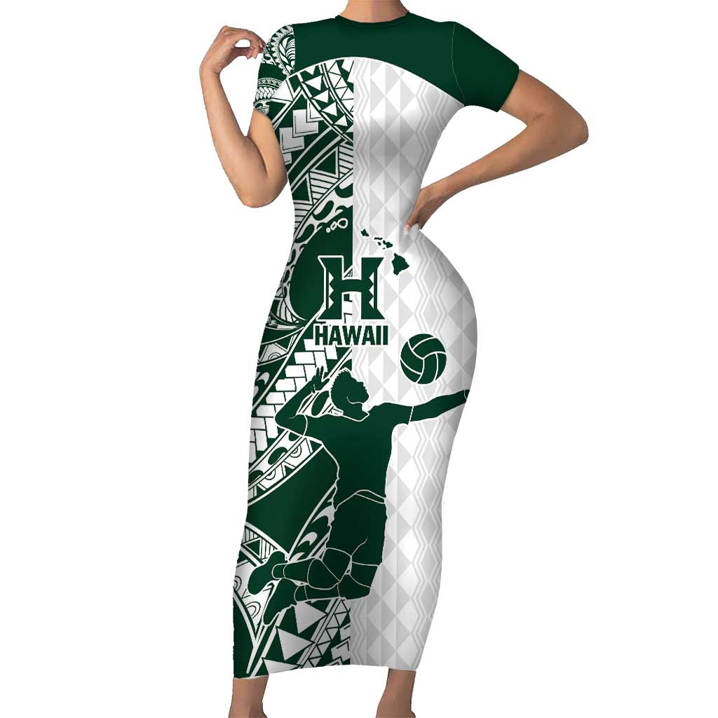 Polynesian Hawaii Volleyball Custom Family Matching Short Sleeve Bodycon Dress and Hawaiian Shirt Kakau with Sport Style
