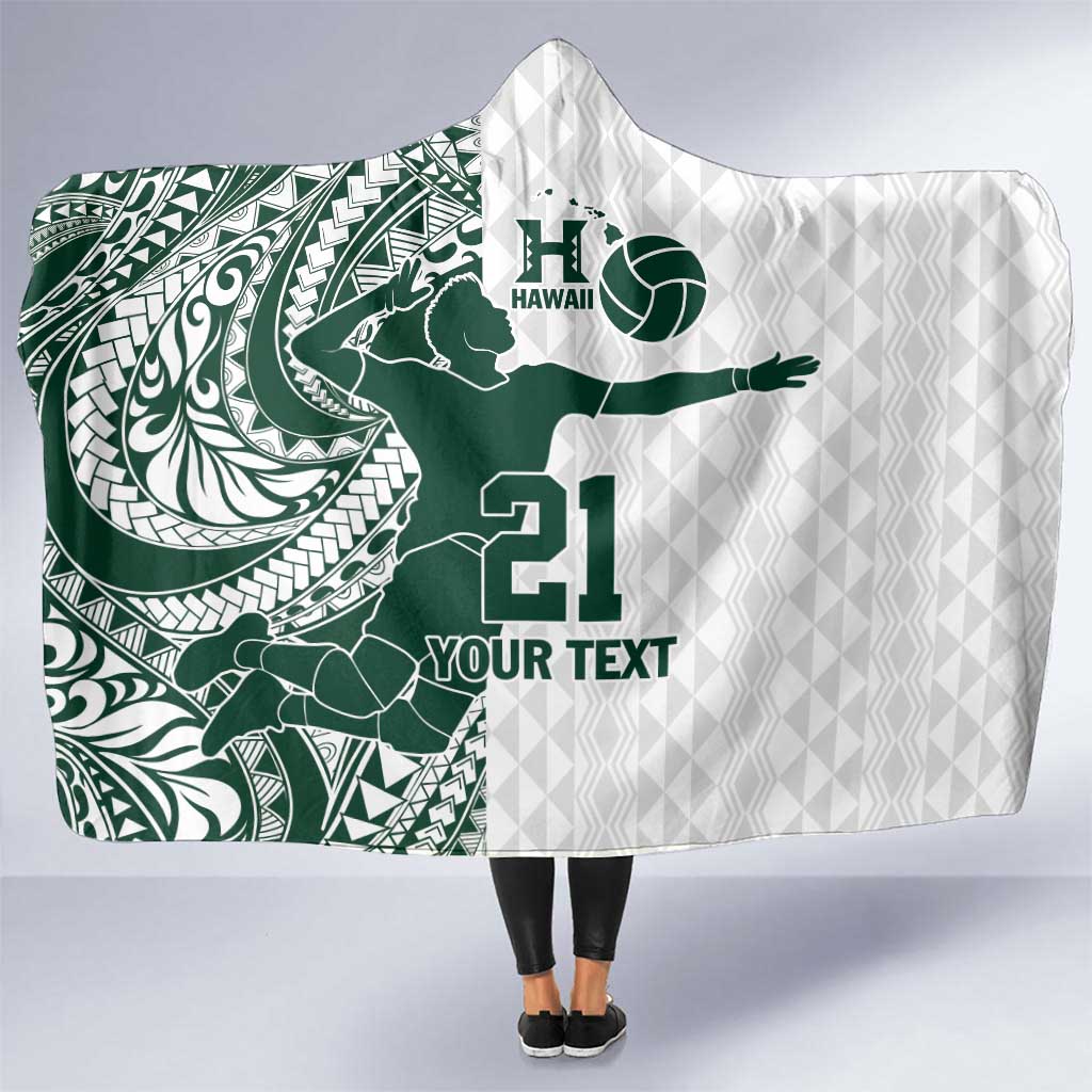 Polynesian Hawaii Volleyball Custom Hooded Blanket Kakau with Sport Style LT9 One Size White - Polynesian Pride