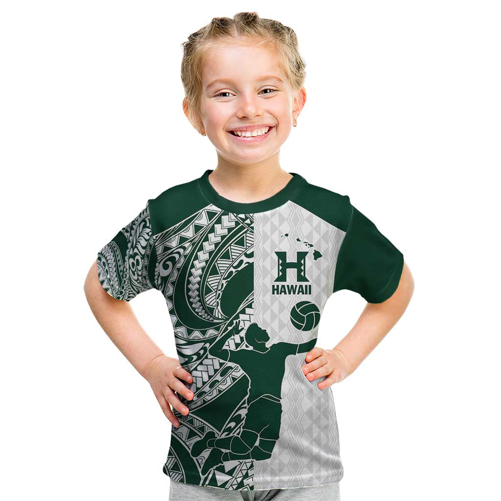 Polynesian Hawaii Volleyball Custom Kid T Shirt Kakau with Sport Style LT9 White - Polynesian Pride