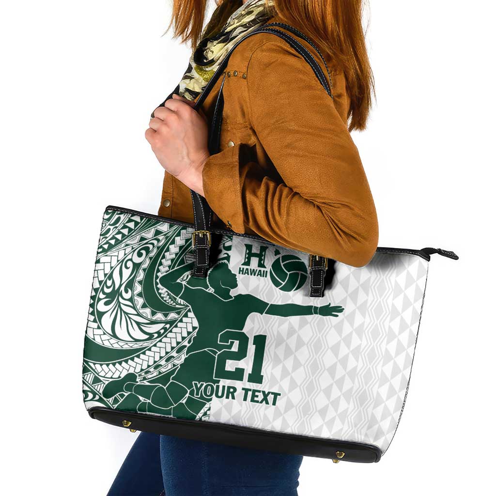Polynesian Hawaii Volleyball Custom Leather Tote Bag Kakau with Sport Style LT9 White - Polynesian Pride