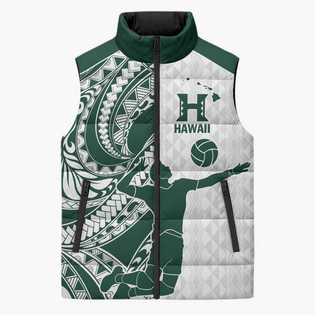 Polynesian Hawaii Volleyball Custom Sleeveless Puffer Jacket Kakau with Sport Style LT9 Unisex White - Polynesian Pride