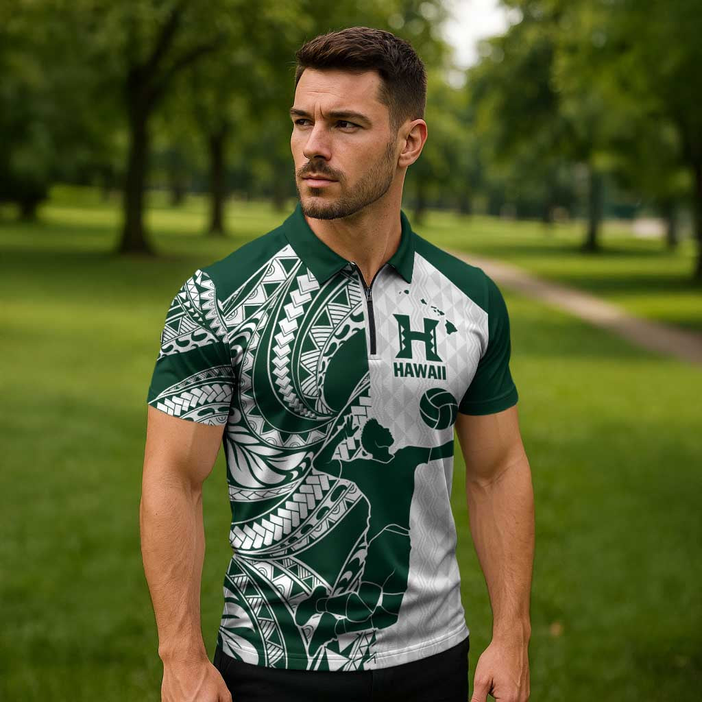 Polynesian Hawaii Volleyball Custom Zipper Polo Shirt Kakau with Sport Style - Polynesian Pride