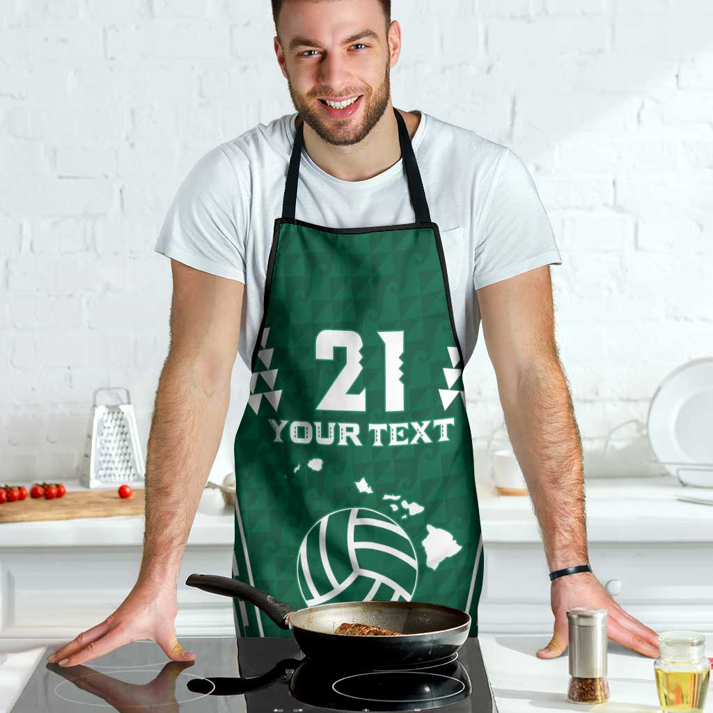 Polynesian Hawaii Volleyball Custom Apron Green Kakau with Map Motif - Polynesian Pride