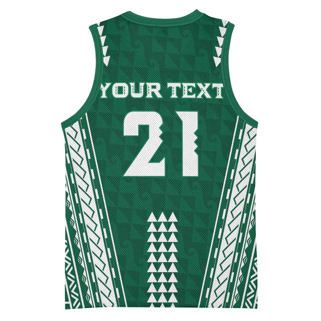 Polynesian Hawaii Volleyball Custom Basketball Jersey Green Kakau with Map Motif - Polynesian Pride