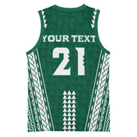 Polynesian Hawaii Volleyball Custom Basketball Jersey Green Kakau with Map Motif - Polynesian Pride
