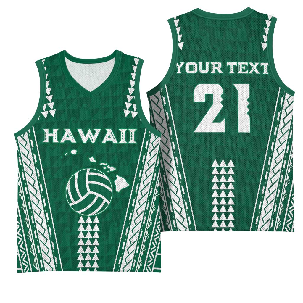 Polynesian Hawaii Volleyball Custom Basketball Jersey Green Kakau with Map Motif - Polynesian Pride