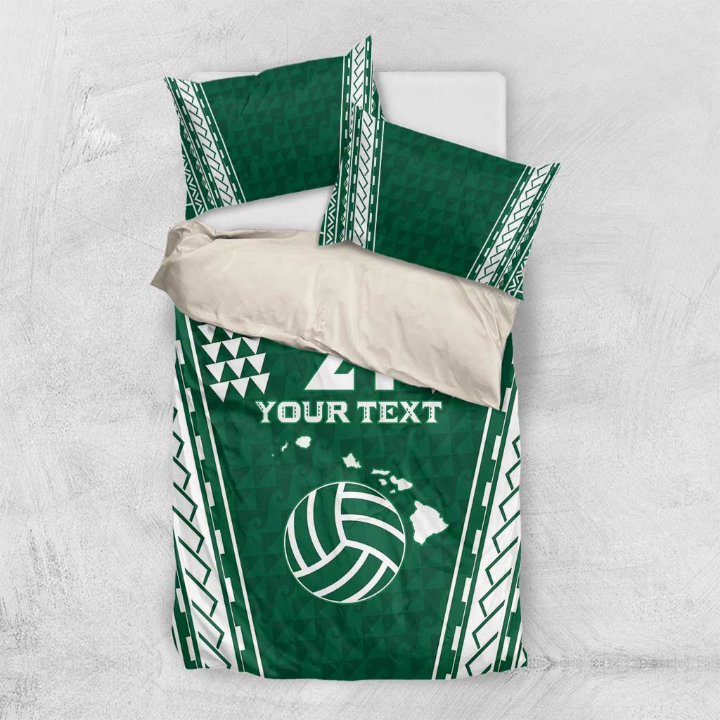 Polynesian Hawaii Volleyball Custom Bedding Set Green Kakau with Map Motif