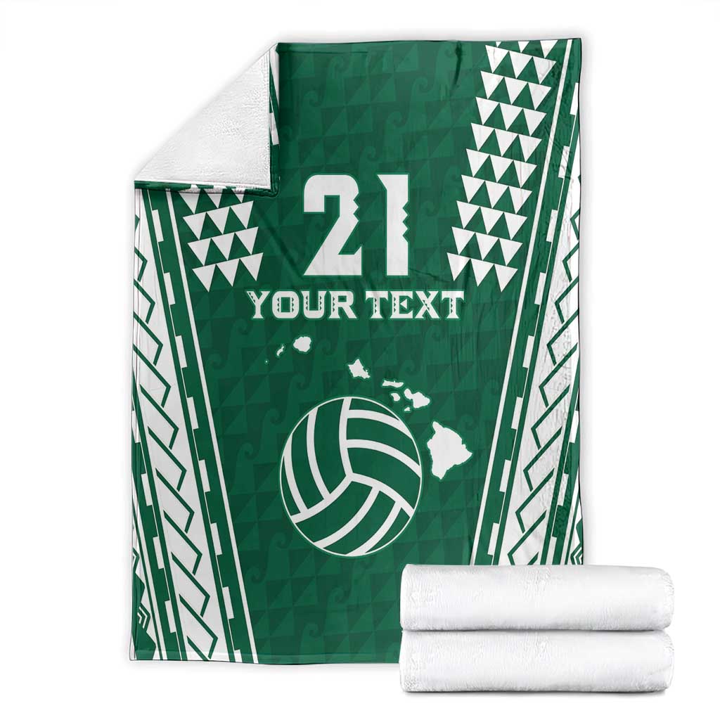 Polynesian Hawaii Volleyball Custom Blanket Green Kakau with Map Motif