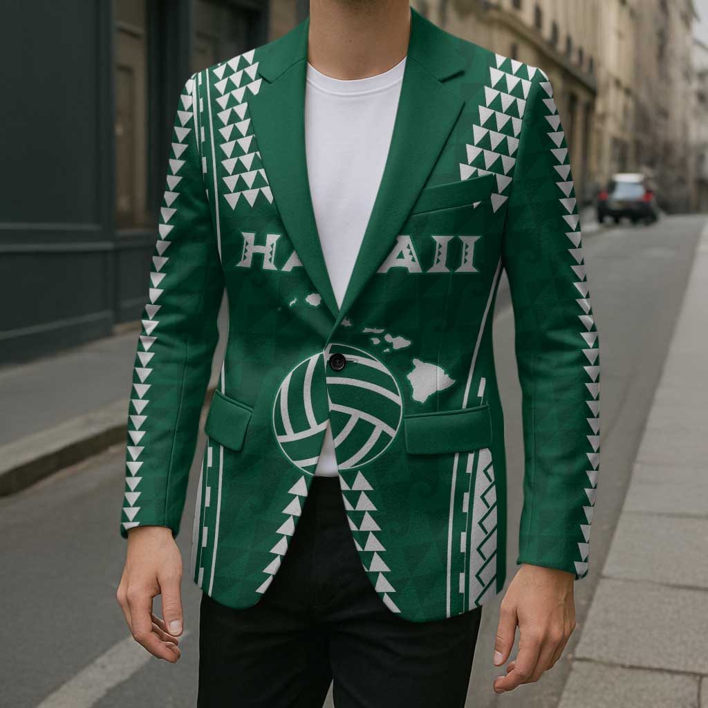 Polynesian Hawaii Volleyball Custom Blazer Green Kakau with Map Motif - Polynesian Pride