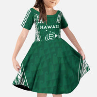 Polynesian Hawaii Volleyball Custom Family Matching Mermaid Dress and Hawaiian Shirt Green Kakau with Map Motif