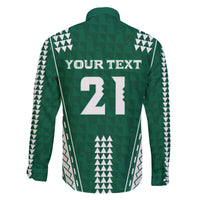 Polynesian Hawaii Volleyball Custom Family Matching Off The Shoulder Long Sleeve Dress and Hawaiian Shirt Green Kakau with Map Motif