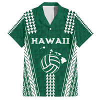 Polynesian Hawaii Volleyball Custom Family Matching Short Sleeve Bodycon Dress and Hawaiian Shirt Green Kakau with Map Motif