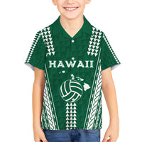 Polynesian Hawaii Volleyball Custom Family Matching Short Sleeve Bodycon Dress and Hawaiian Shirt Green Kakau with Map Motif