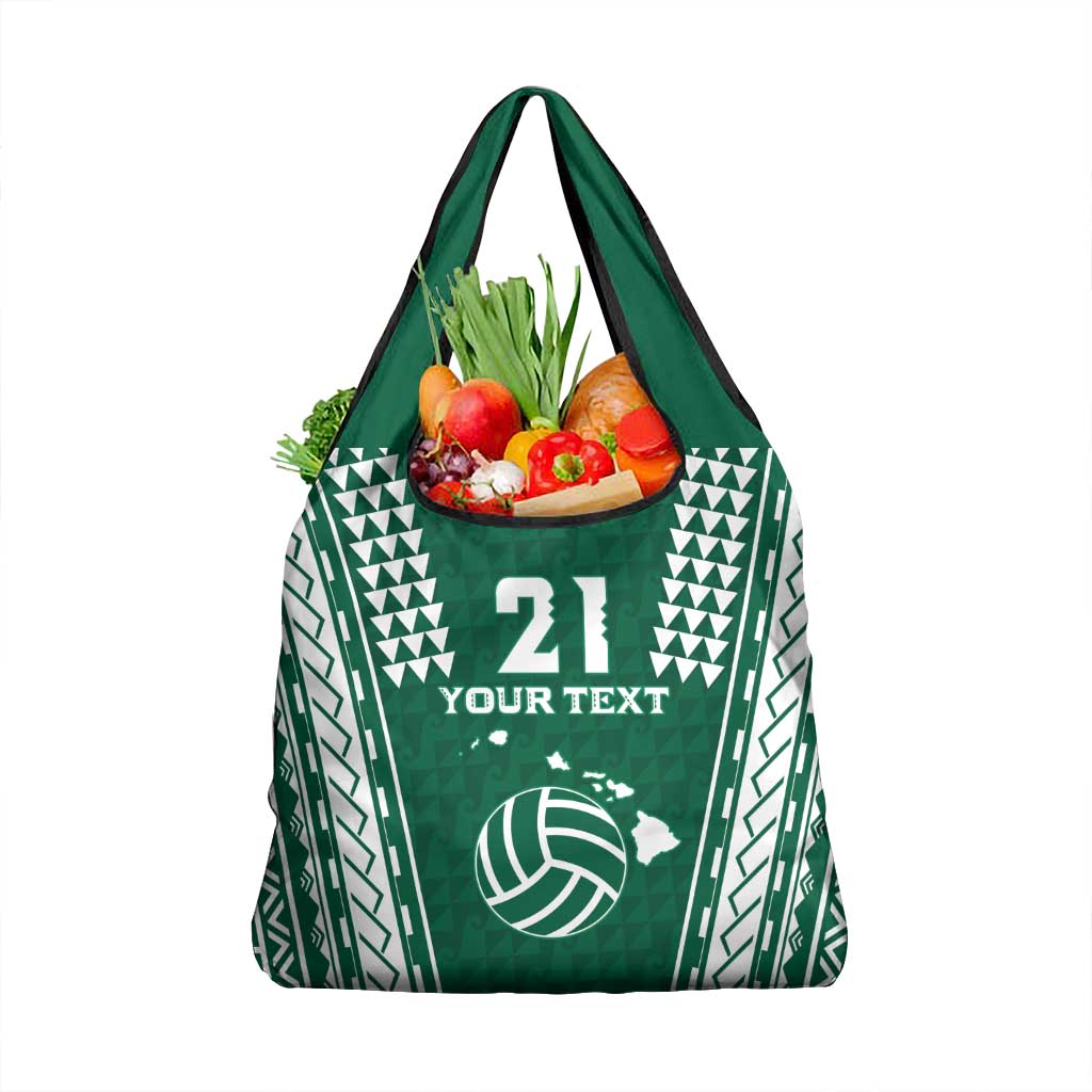 Polynesian Hawaii Volleyball Custom Grocery Bag Green Kakau with Map Motif LT9 1-pack One Size Green - Polynesian Pride
