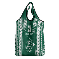 Polynesian Hawaii Volleyball Custom Grocery Bag Green Kakau with Map Motif