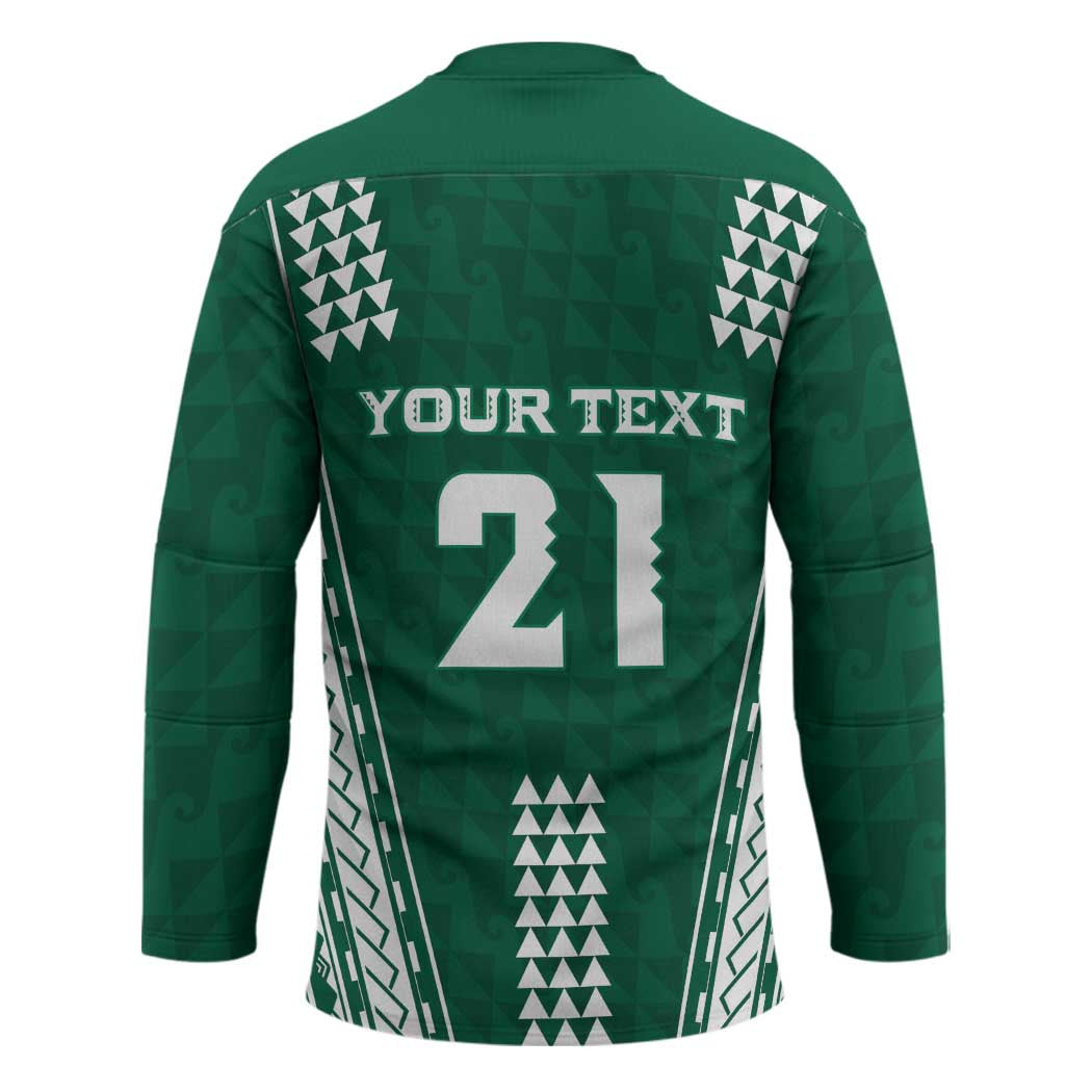 Polynesian Hawaii Volleyball Custom Hockey Jersey Green Kakau with Map Motif - Polynesian Pride