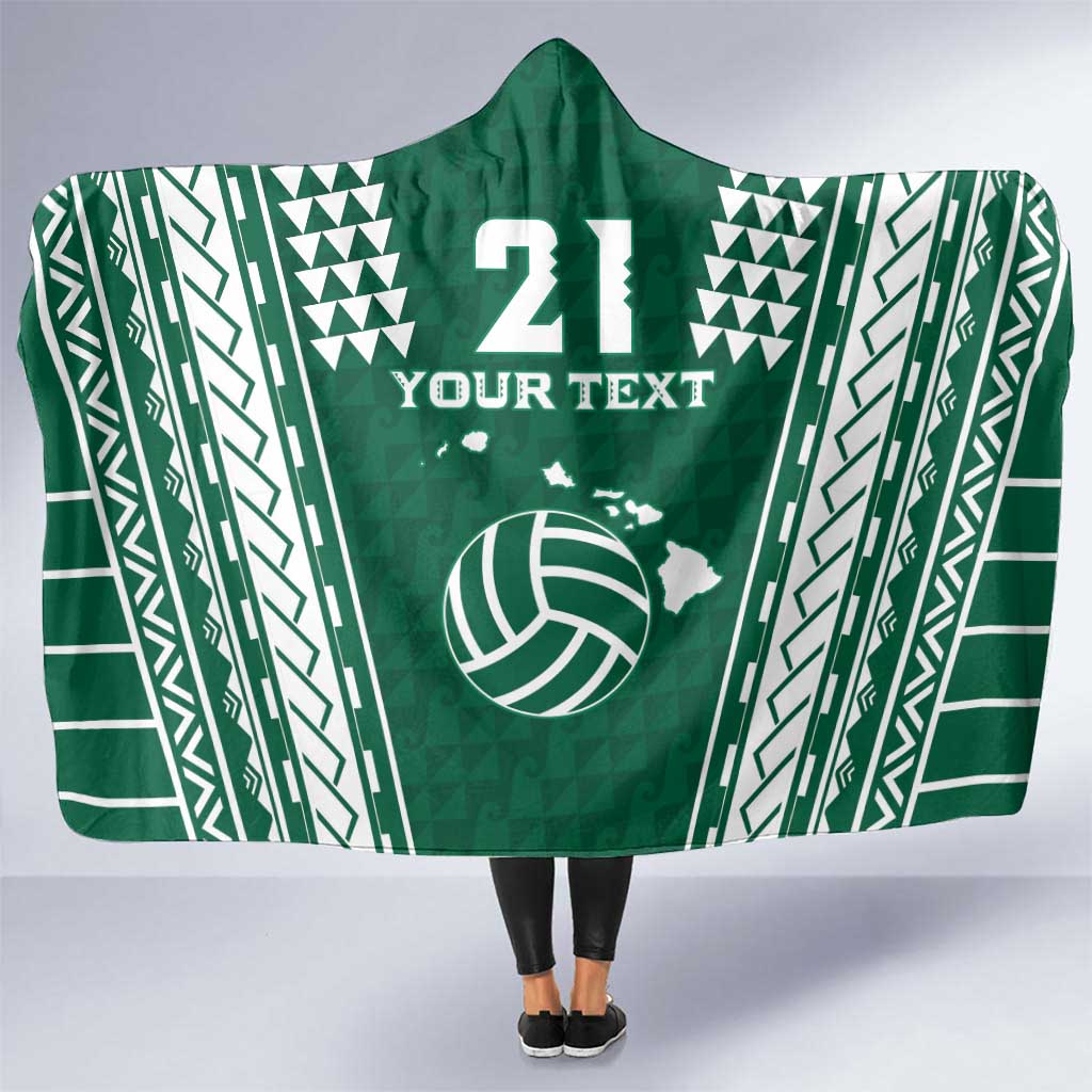 Polynesian Hawaii Volleyball Custom Hooded Blanket Green Kakau with Map Motif LT9 One Size Green - Polynesian Pride