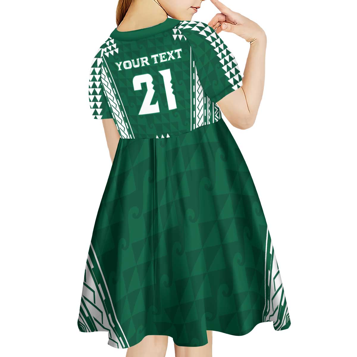 Polynesian Hawaii Volleyball Custom Kid Short Sleeve Dress Green Kakau with Map Motif