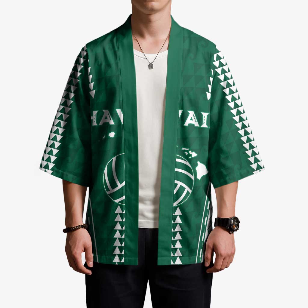 Polynesian Hawaii Volleyball Custom Kimono Green Kakau with Map Motif - Polynesian Pride