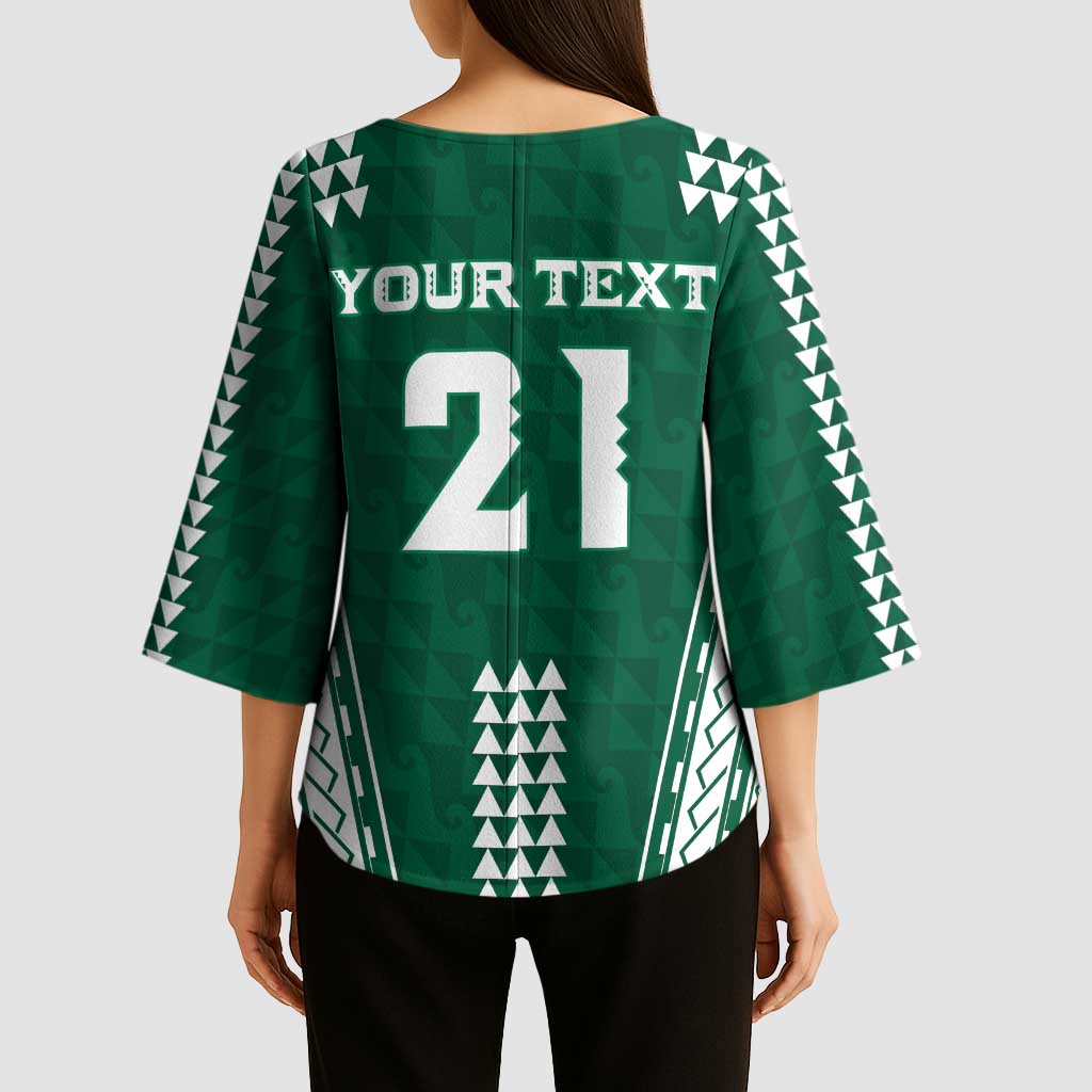 Polynesian Hawaii Volleyball Custom Kimono Sleeve Blouse Green Kakau with Map Motif - Polynesian Pride