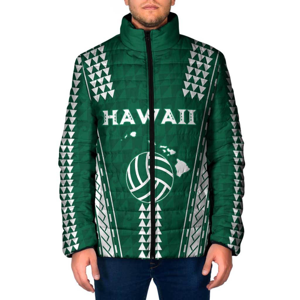 Polynesian Hawaii Volleyball Custom Padded Jacket Green Kakau with Map Motif LT9 Men Green - Polynesian Pride