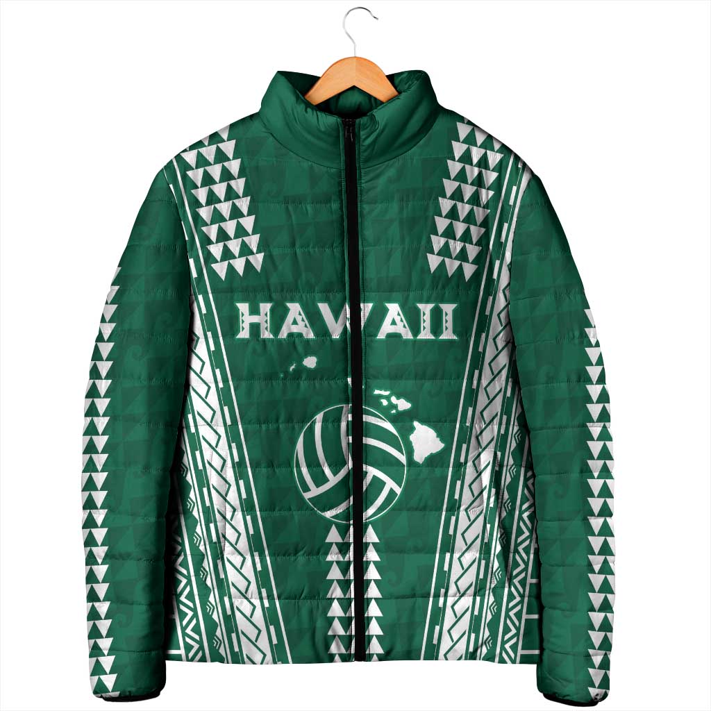 Polynesian Hawaii Volleyball Custom Padded Jacket Green Kakau with Map Motif LT9 - Polynesian Pride