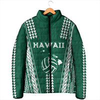 Polynesian Hawaii Volleyball Custom Padded Jacket Green Kakau with Map Motif LT9 - Polynesian Pride