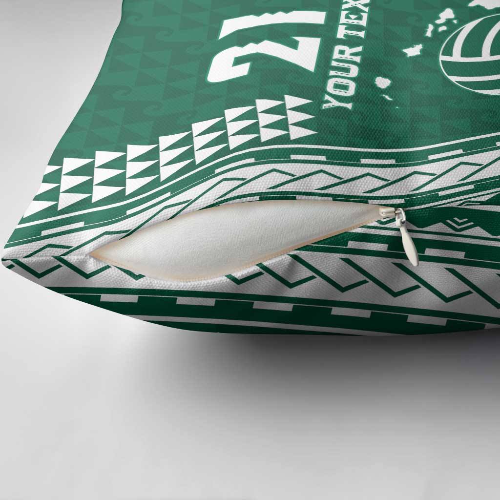 Polynesian Hawaii Volleyball Custom Pillow Cover Green Kakau with Map Motif - Polynesian Pride