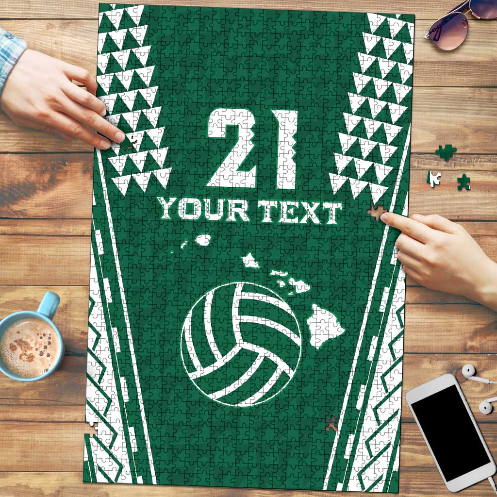 Polynesian Hawaii Volleyball Custom Puzzle Green Kakau with Map Motif LT9 Green - Polynesian Pride